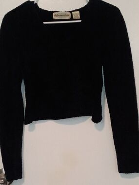 Reference Point Black Fuzzy Long-Sleeve Crop Top
